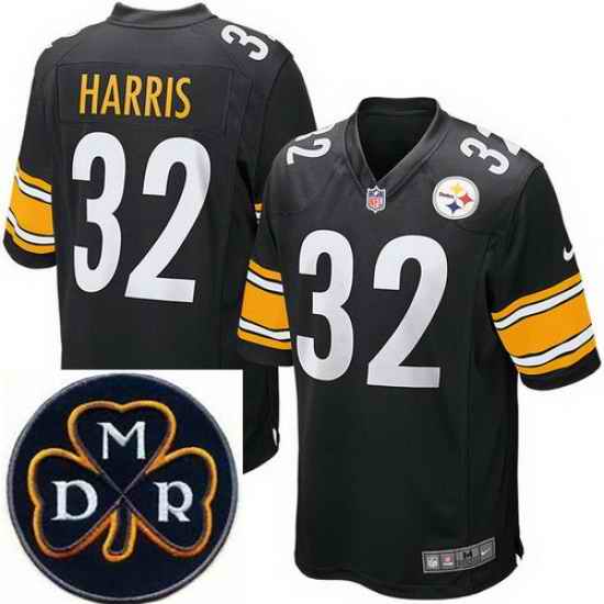 Men's Nike Pittsburgh Steelers #32 Franco Harris Black NFL Elite MDR Dan Rooney Patch Jersey